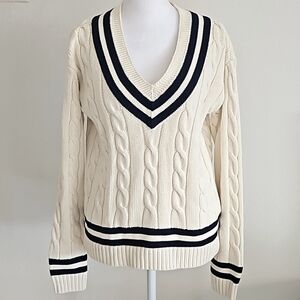 Navy and Cream Cable Knot Sweater